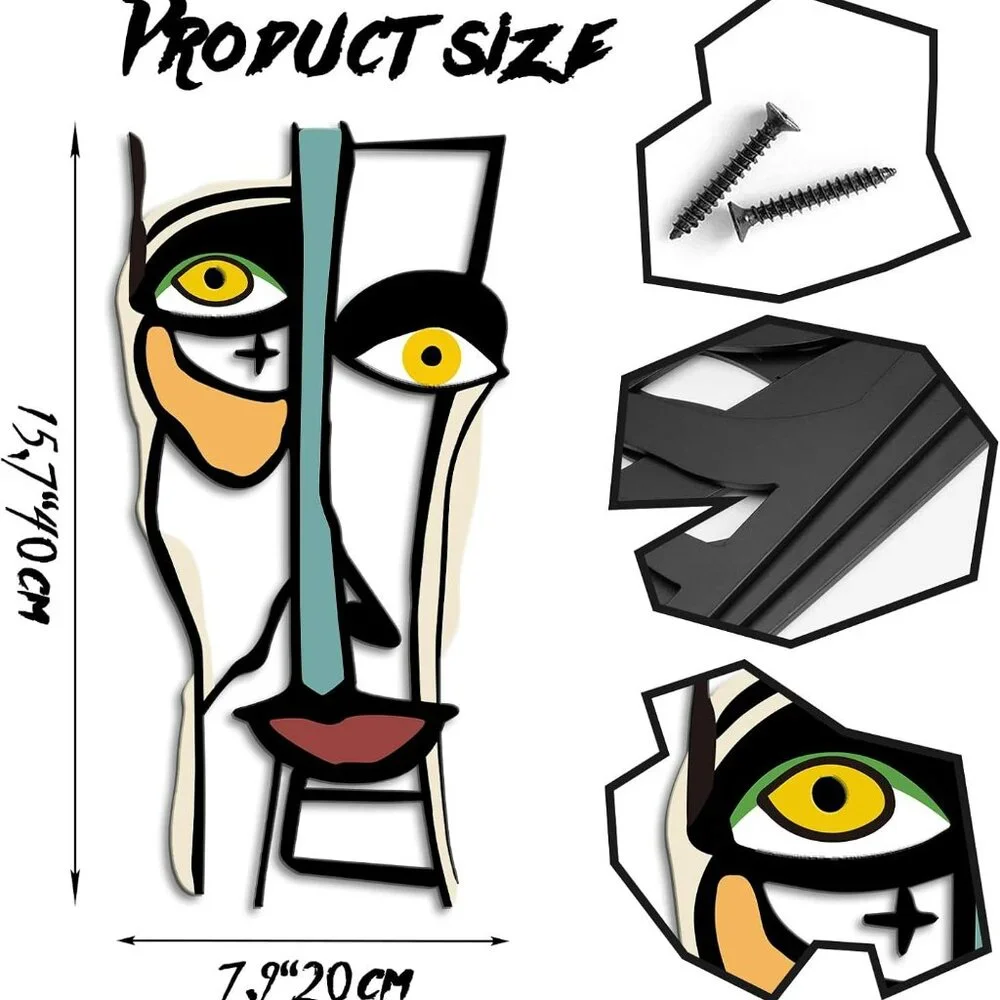 Retro Abstract Wall Decor Metal‎ Line Face Wall Art Sign Modern Home Decor MCM